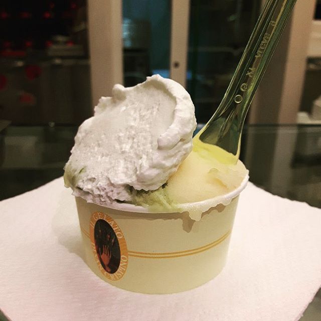 It was years since I last had a #sancrispino icecream! This little cup is filled with raspberry sorbet, melon sorbet and pistacchio cream.Eat-in to bathe in the air conditioning. A refreshing finale to a super hot day.
